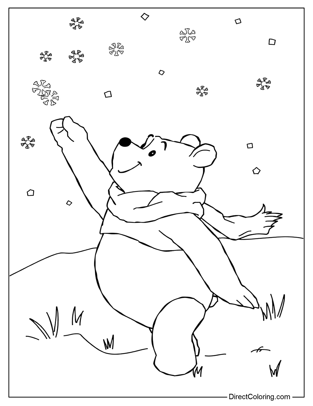 Winnie The Pooh in Winter Snow Coloring Page of Free